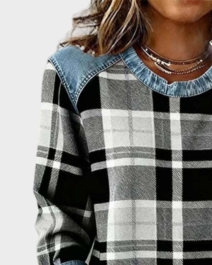 Ivy – Damska Bluza z Kratką Patchworkową