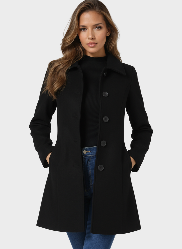 Josephine - Damski zimowy trench coat z jednym guzikiem