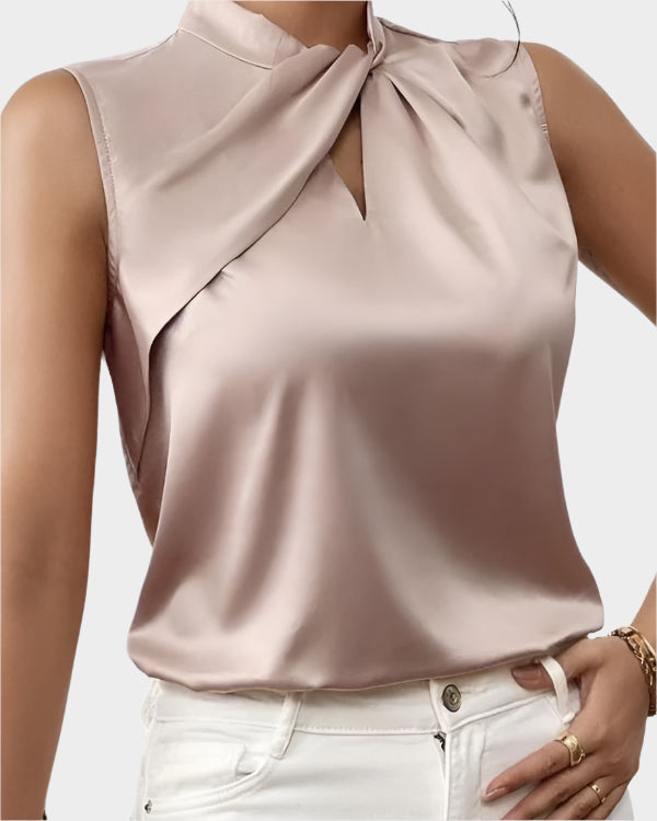 Tereza - Elegancka Satynowa Bluzka Bez Rękawów