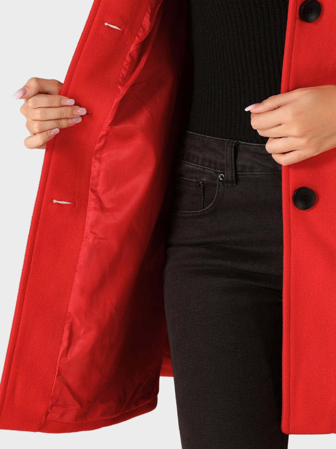 Josephine - Damski zimowy trench coat z jednym guzikiem